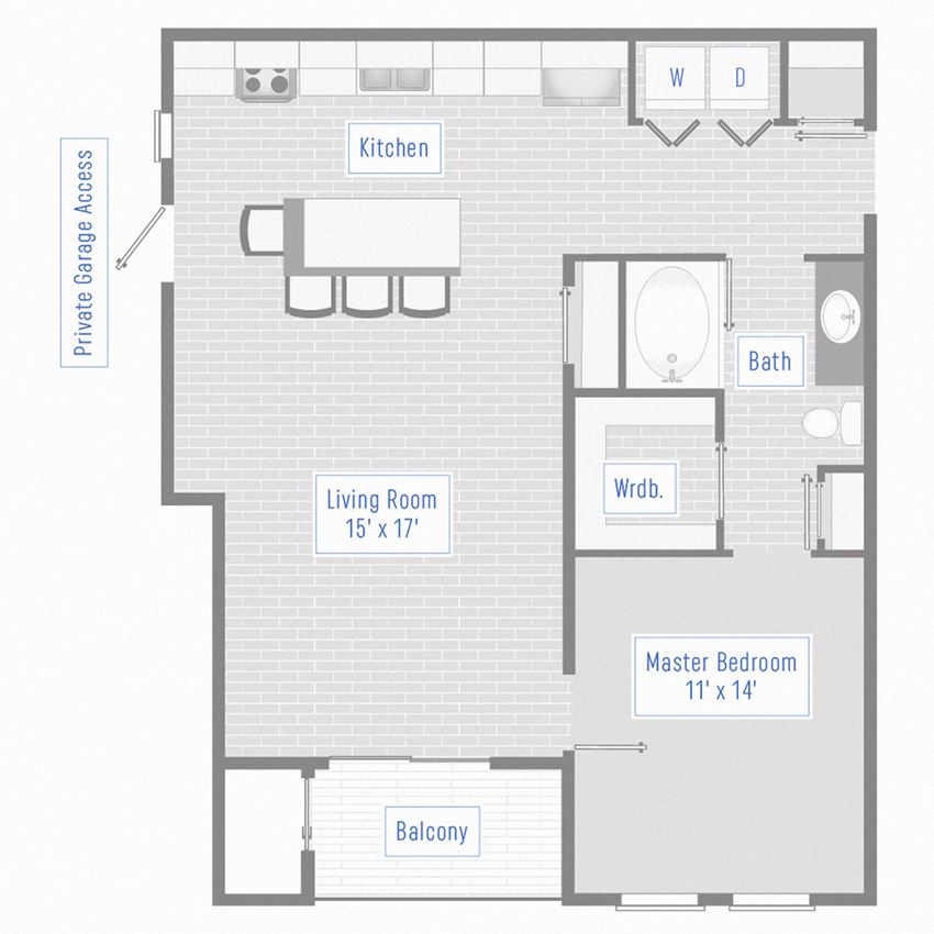 1 Bed, 1 Bath - 870 SF DA